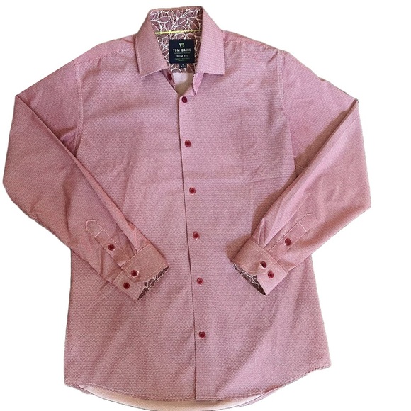 TOM BAINE RED AND WHITE SLIM FIT LONG SLEEVE BUTTON DOWN DRESS SHIRT SIZE S - Picture 2 of 8